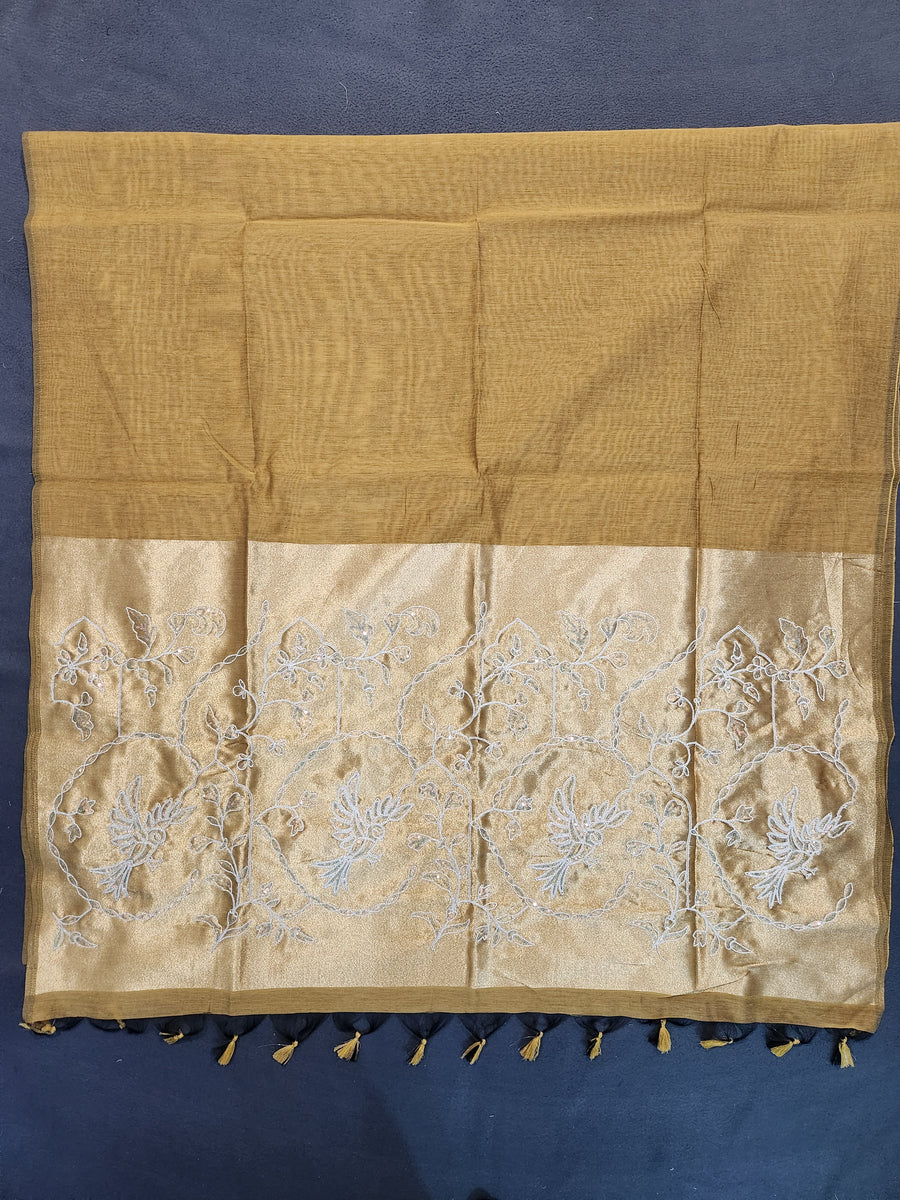 Soft Cotton Saree Embroidery with Zari Pallu-Yellow