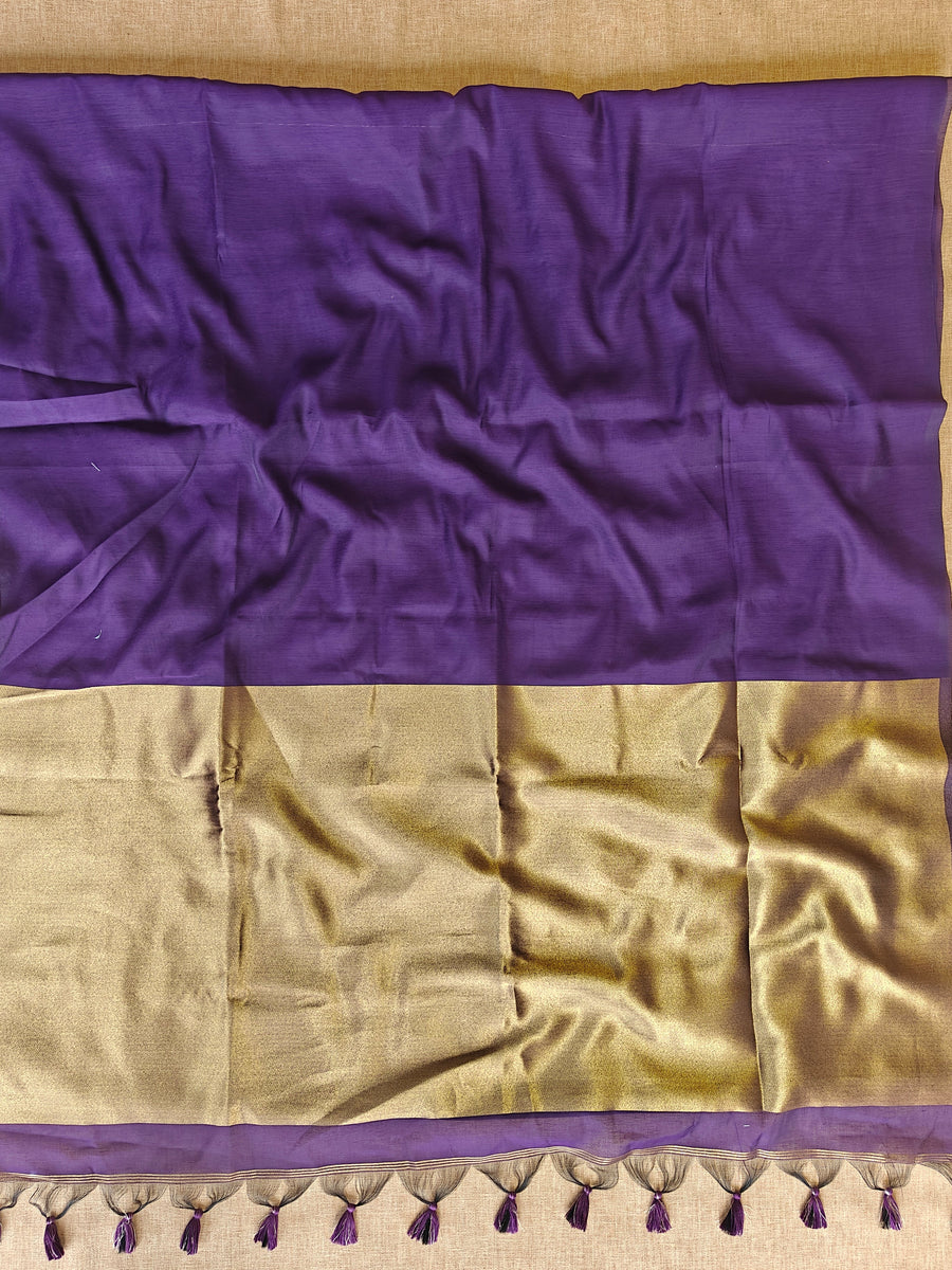 Premium Pure Cotton Saree With Zari Pallu -purple