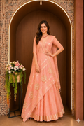 Soft Linen Silk saree with Gota Patti Work - Peach