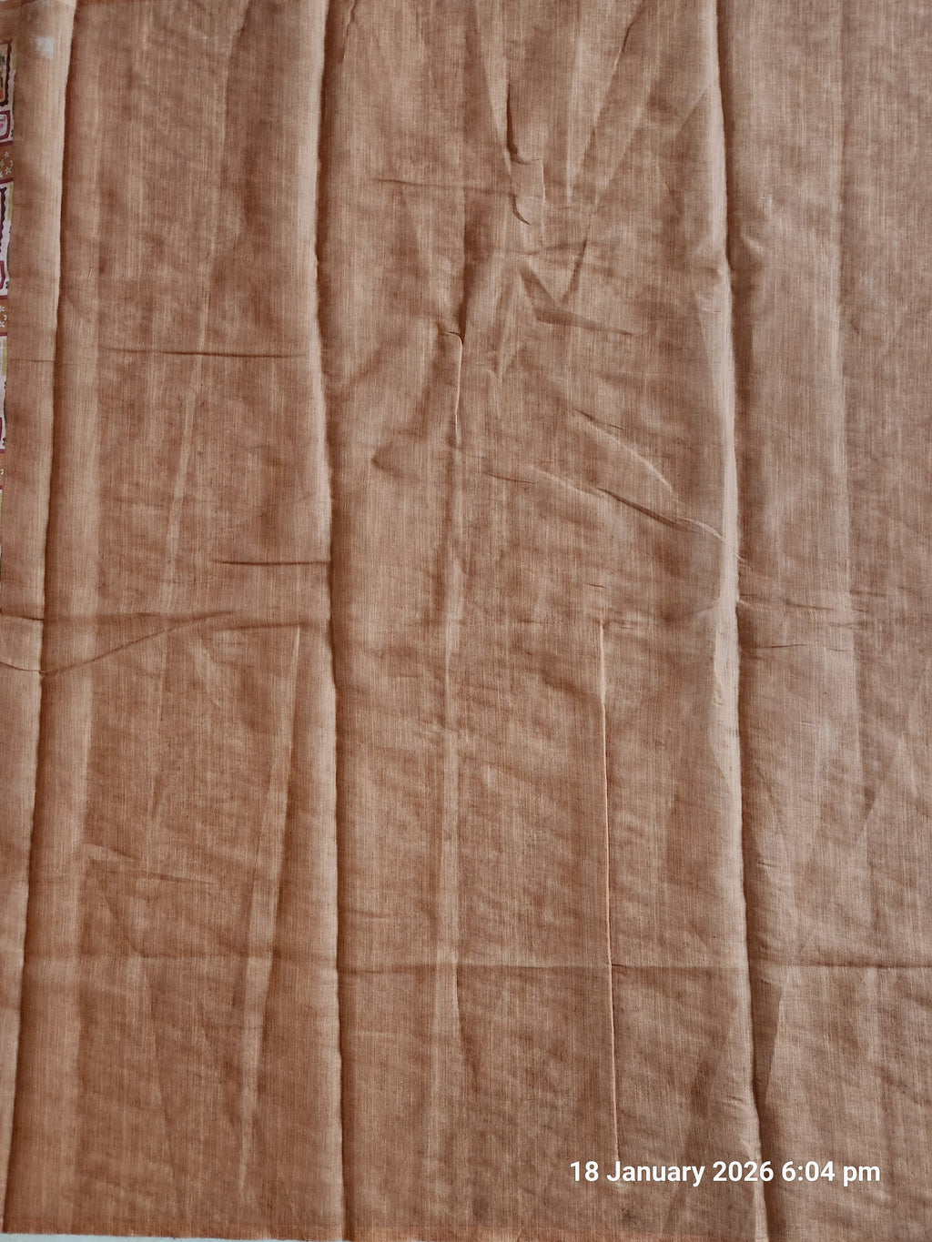Traditional Geometric Print Saree in Earthy Rust Tones- Cinnamon Beige