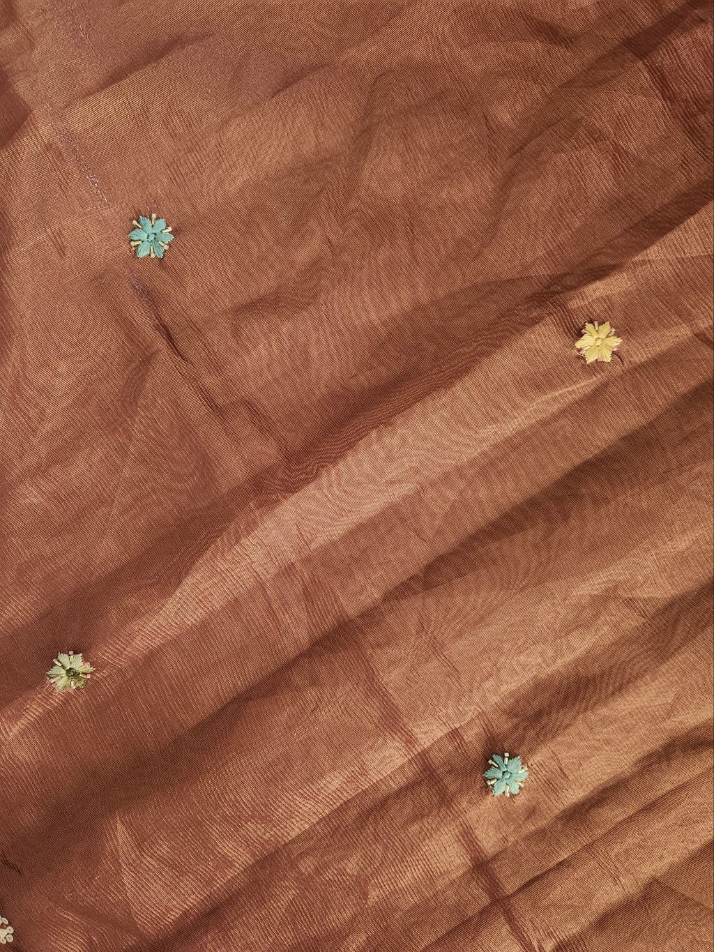 Floral Hand Embroidered Saree with Gold Finish  - Mocha Brown