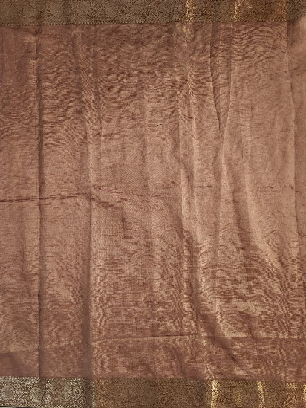 Floral Hand Embroidered Saree with Gold Finish  - Mocha Brown