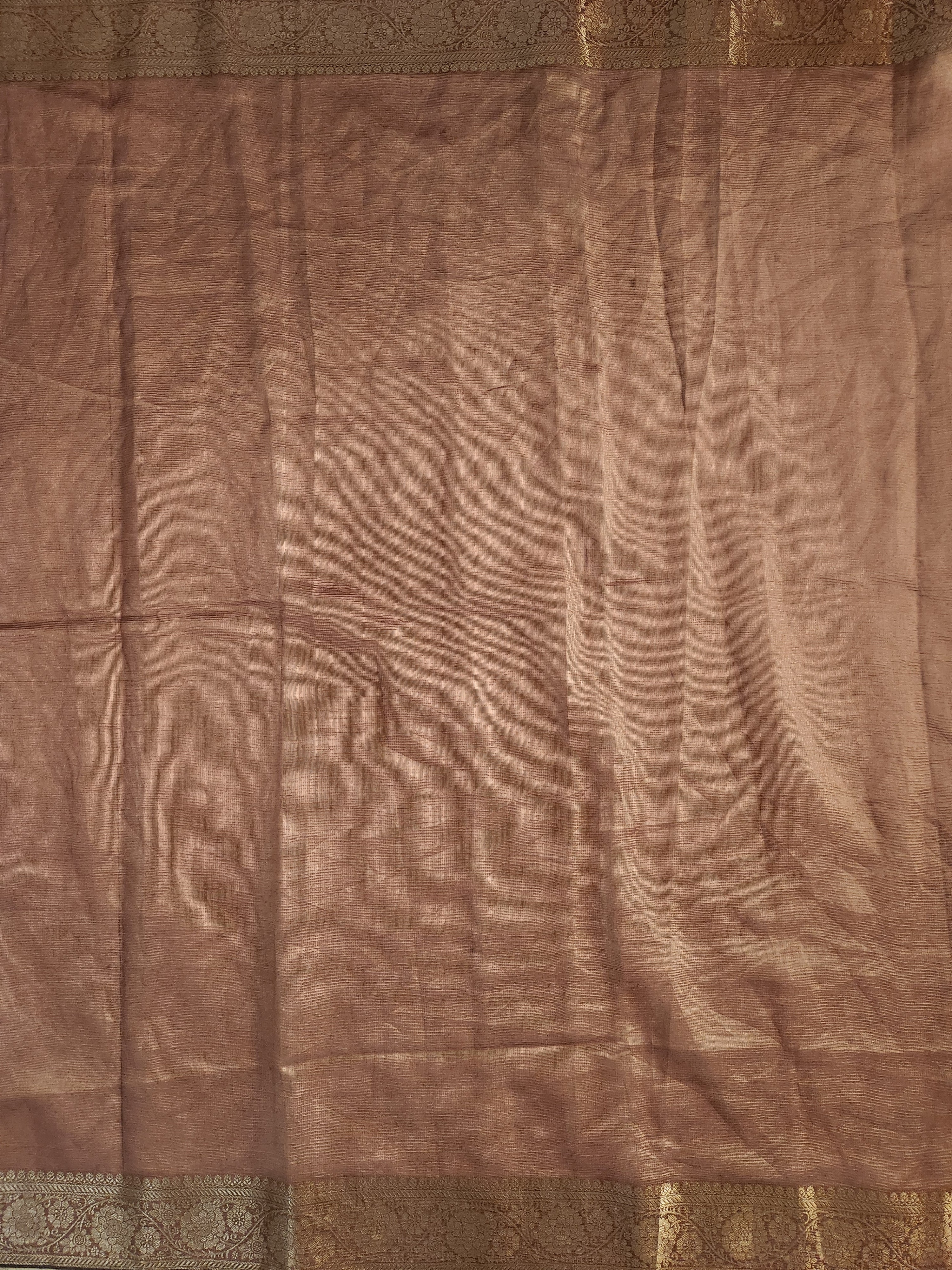Floral Hand Embroidered Saree with Gold Finish  - Mocha Brown