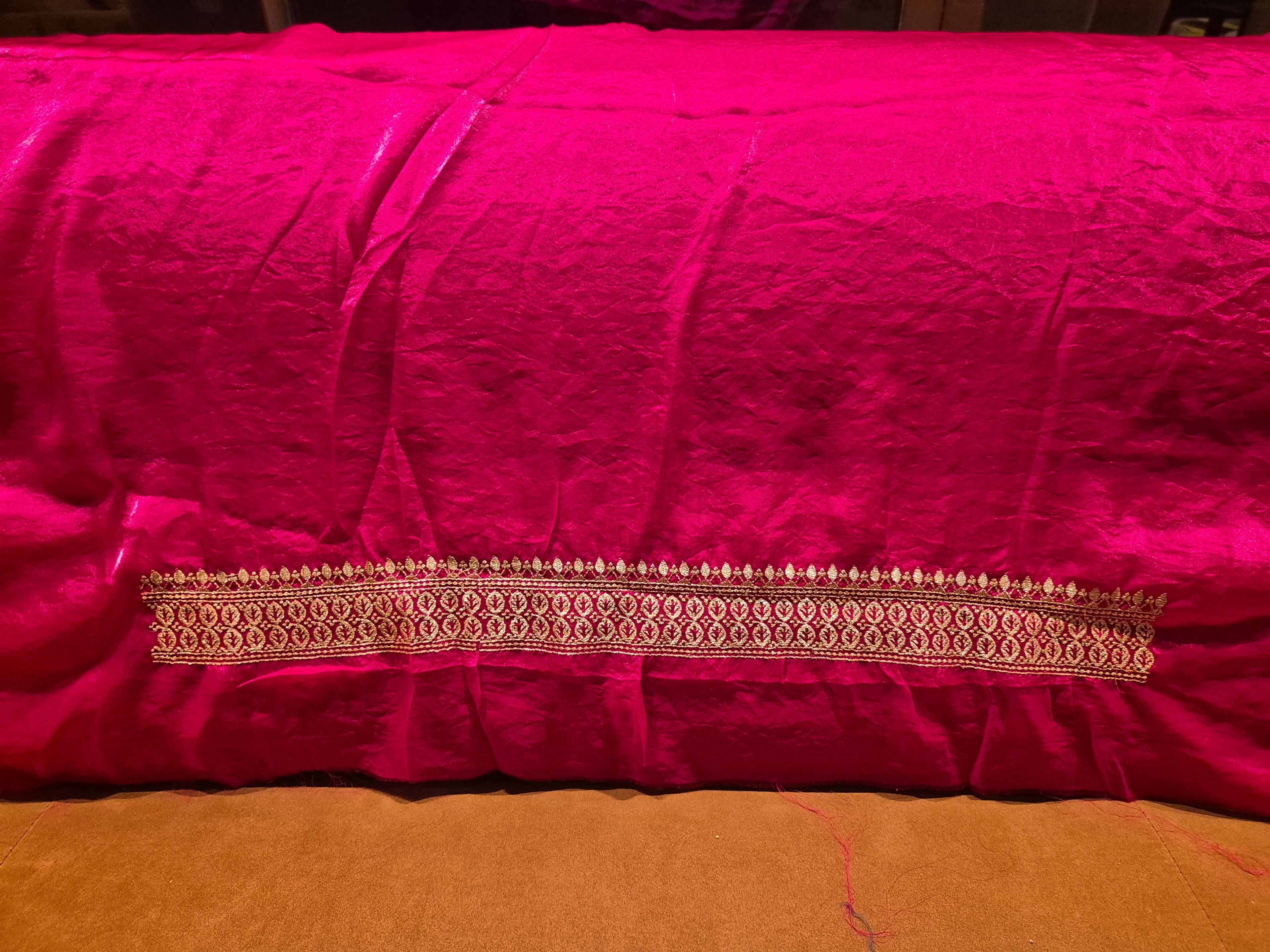 Royal Darbar Hand Embroidered Saree in  - Rani