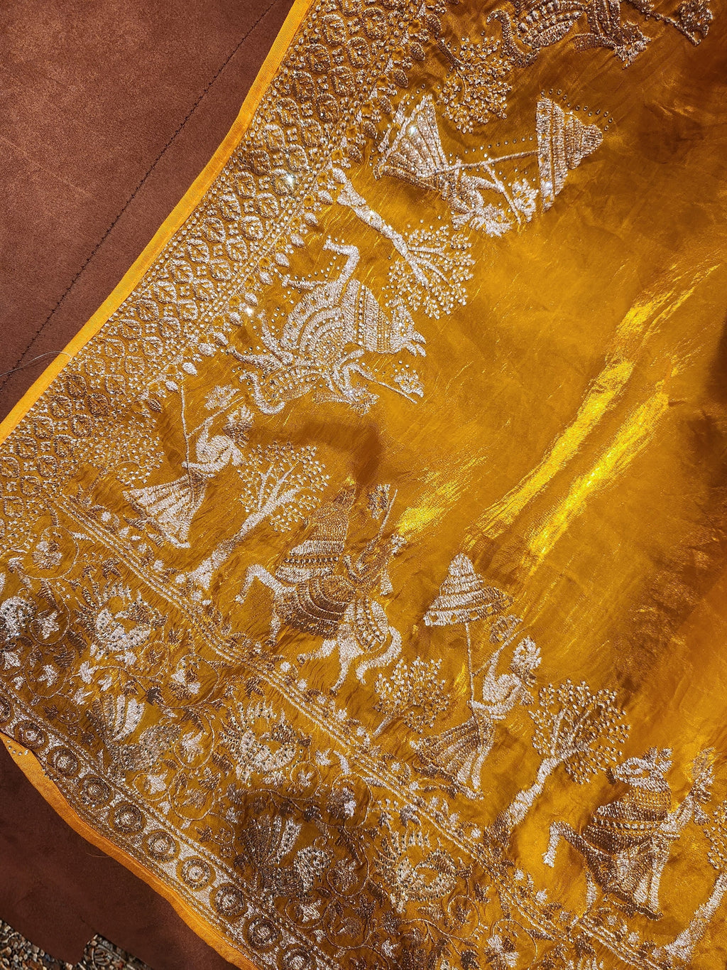 Royal Darbar Hand Embroidered Saree in  - Yellow