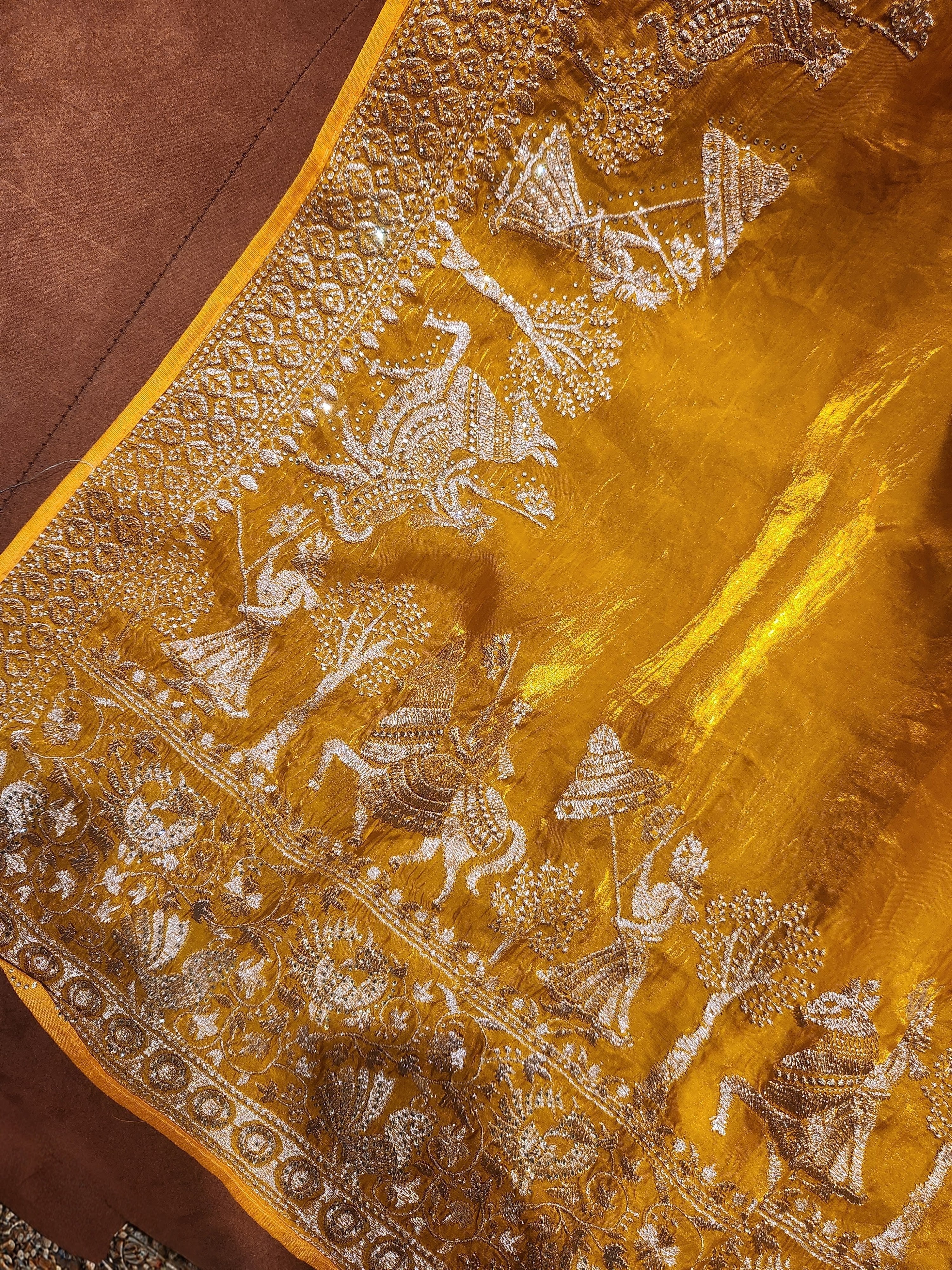 Royal Darbar Hand Embroidered Saree in  - Yellow