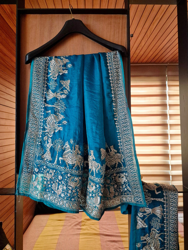 Royal Darbar Hand Embroidered Saree in Deep Teal - Green
