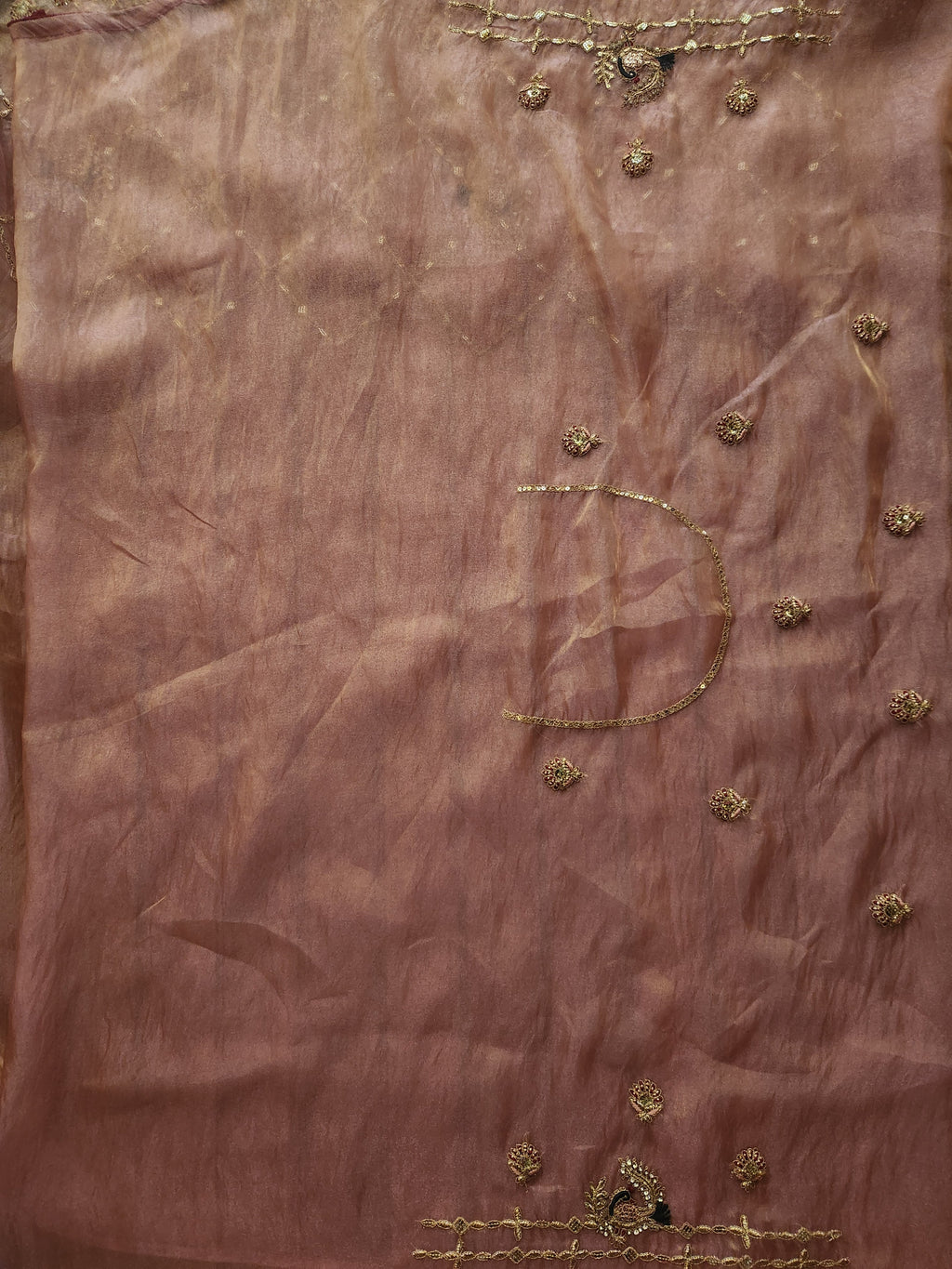 Blush Rose Hand Embroidered Saree with Peacock Motifs - Pink