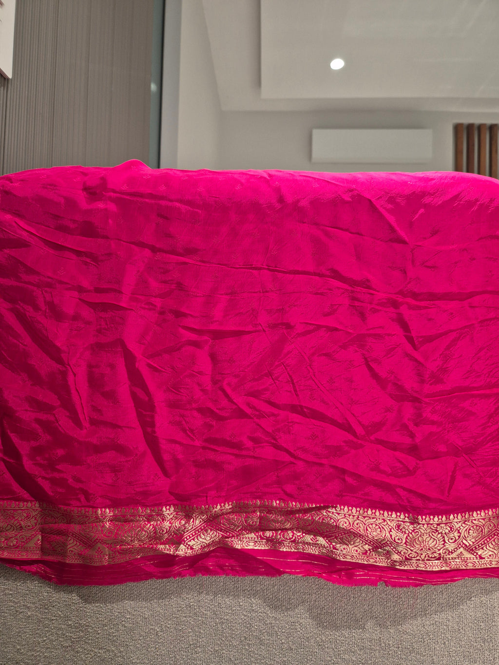 Royal Crimson Banarasi Silk Saree with Antique Gold Floral Weave
