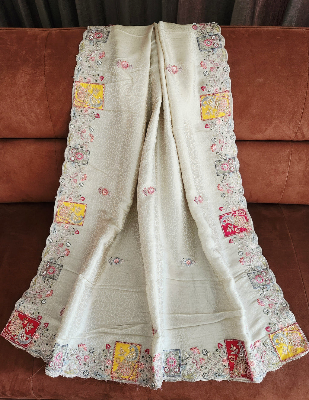 Pearl Mist Saree with Ziraf Work Embroidery Soft Ivory