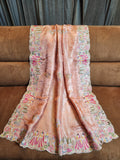 Pearl Mist Saree with Ziraf Work Embroidery Soft Copper Gold Sheen