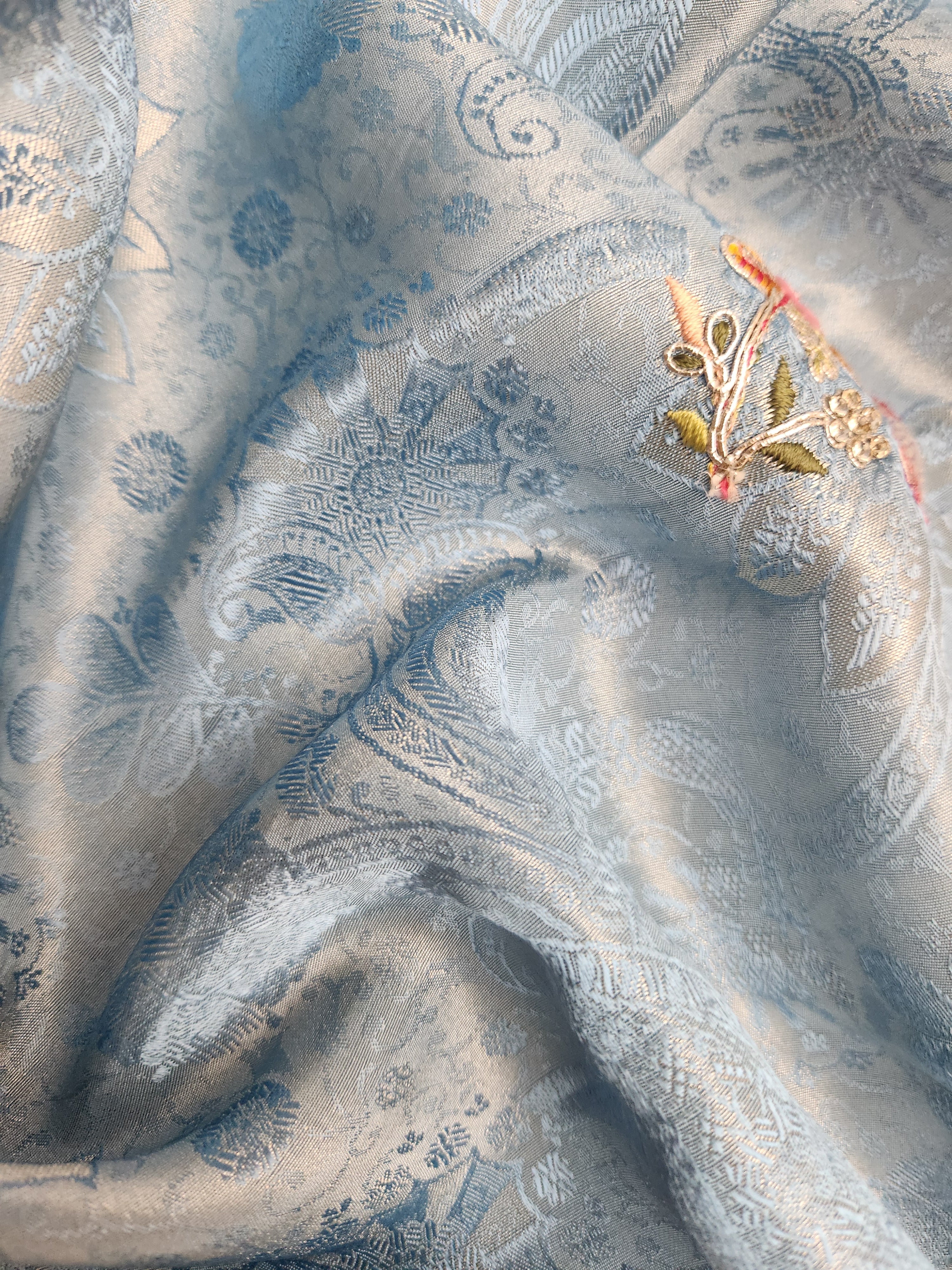 Pearl Mist Saree with Ziraf Work Embroidery Soft Sky Blue