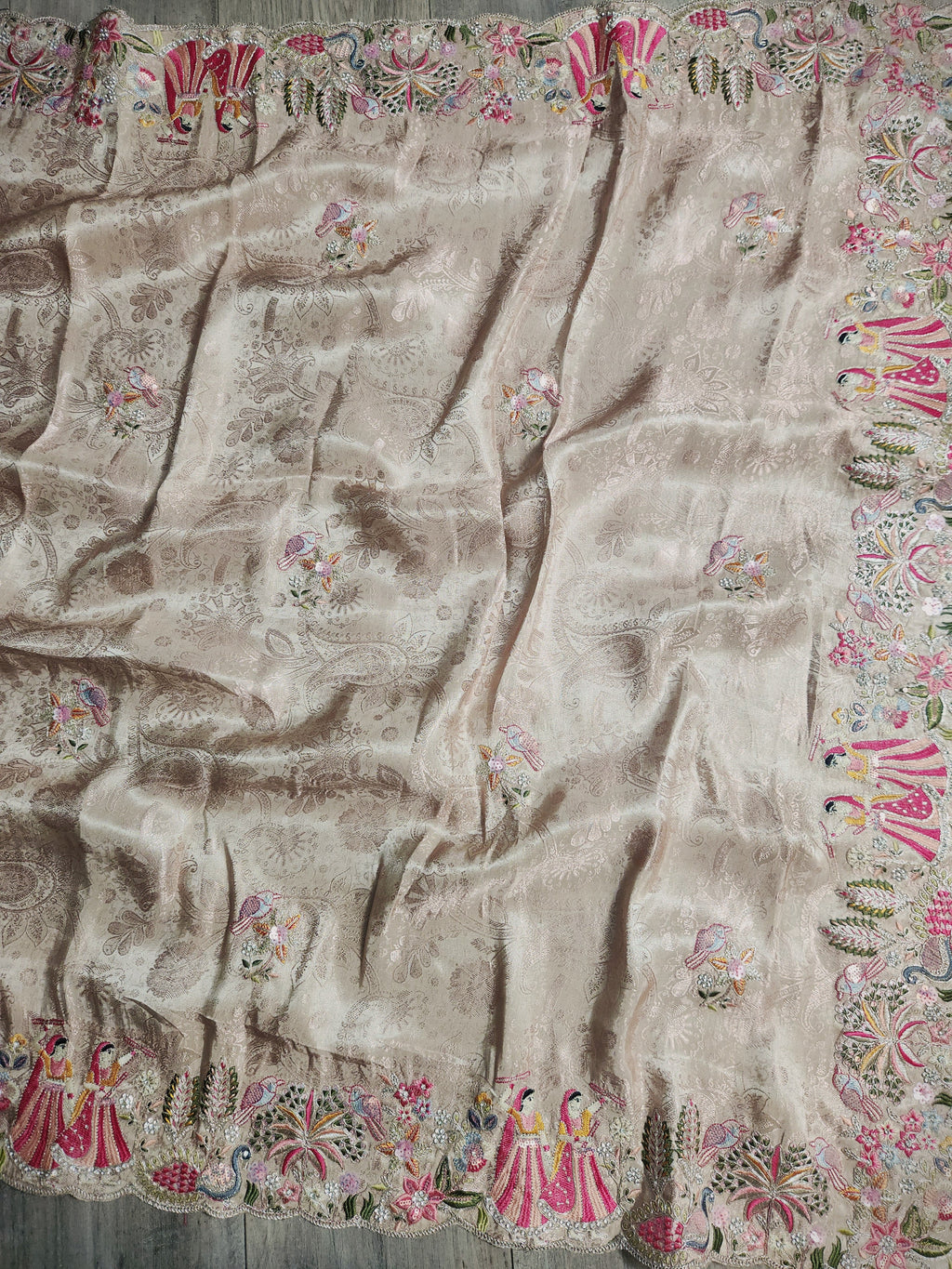 Pearl Mist Saree with Ziraf Work Embroidery Soft Beige