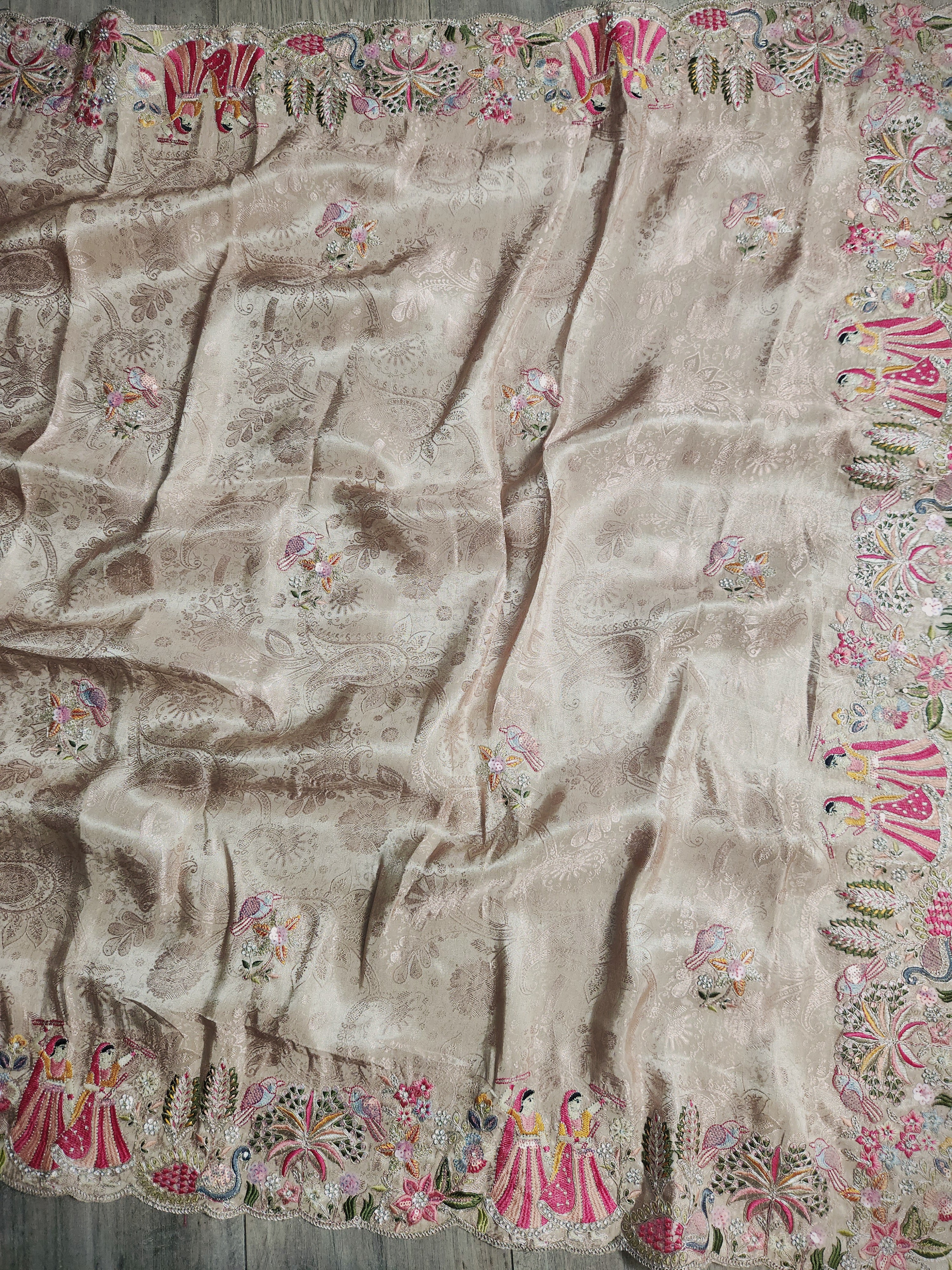 Pearl Mist Saree with Ziraf Work Embroidery Soft Beige