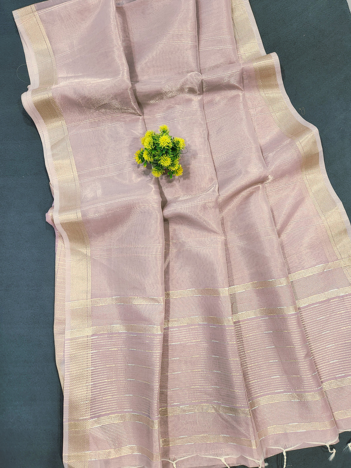 Maheshwari Silk Saree With Stripe Zari Pallu - Lavendar