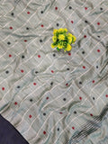 Soft Linen Cotton Saree With Callasical Checks Pattern -Green