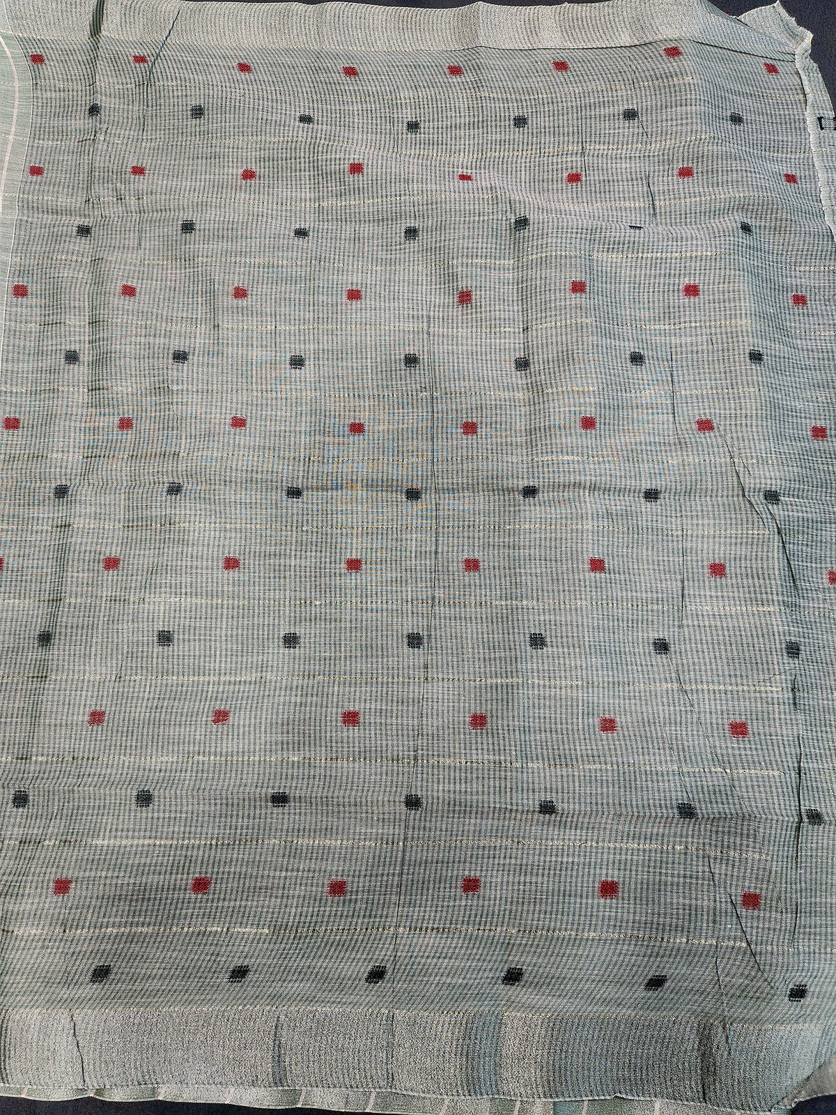 Soft Linen Cotton Saree With Callasical Checks Pattern -Green