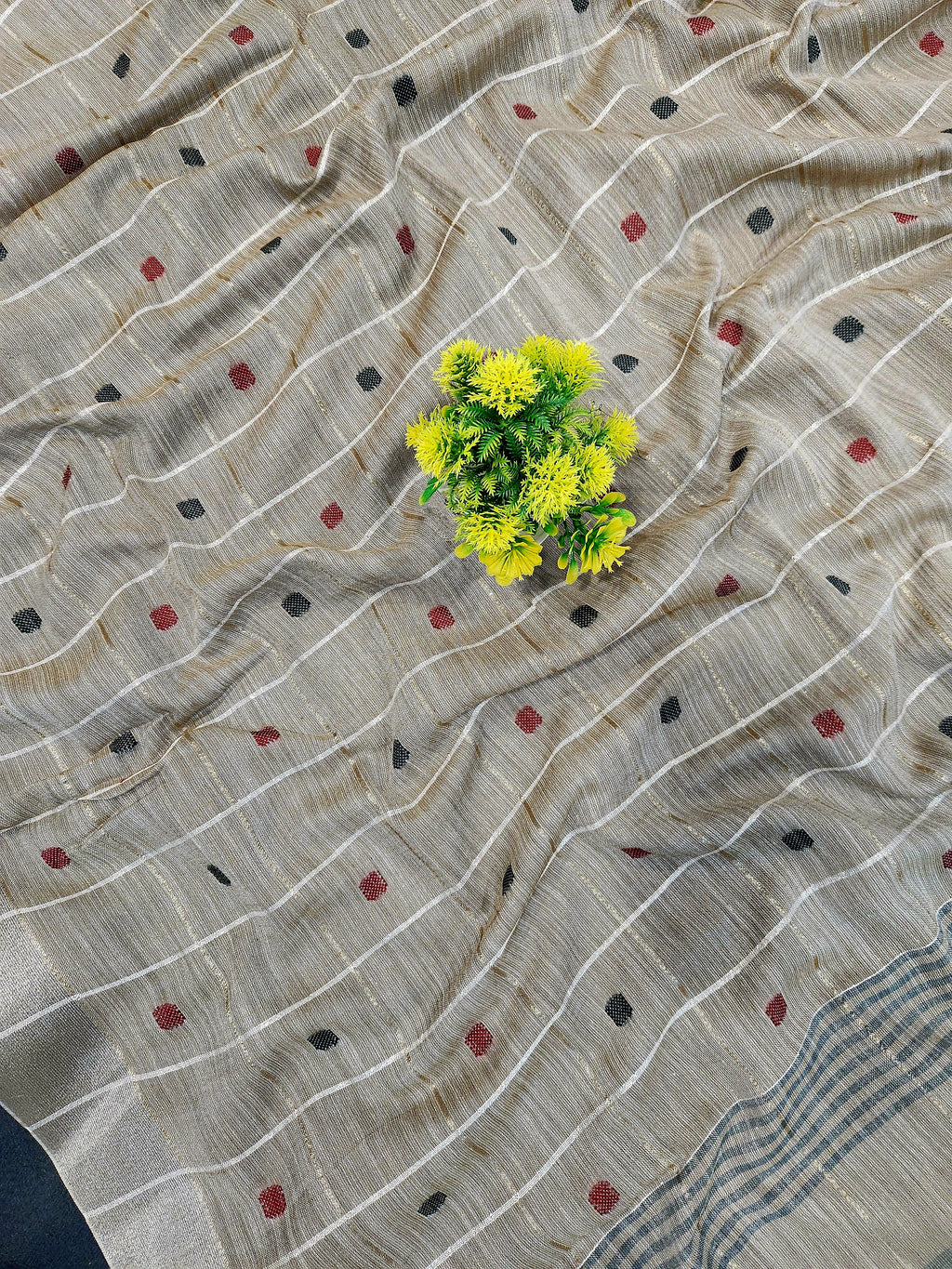 Soft Linen Cotton Saree With Classical Checks Pattern -Coffee