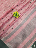 Soft Linen Cotton Saree With Classical Checks Pattern -Pink