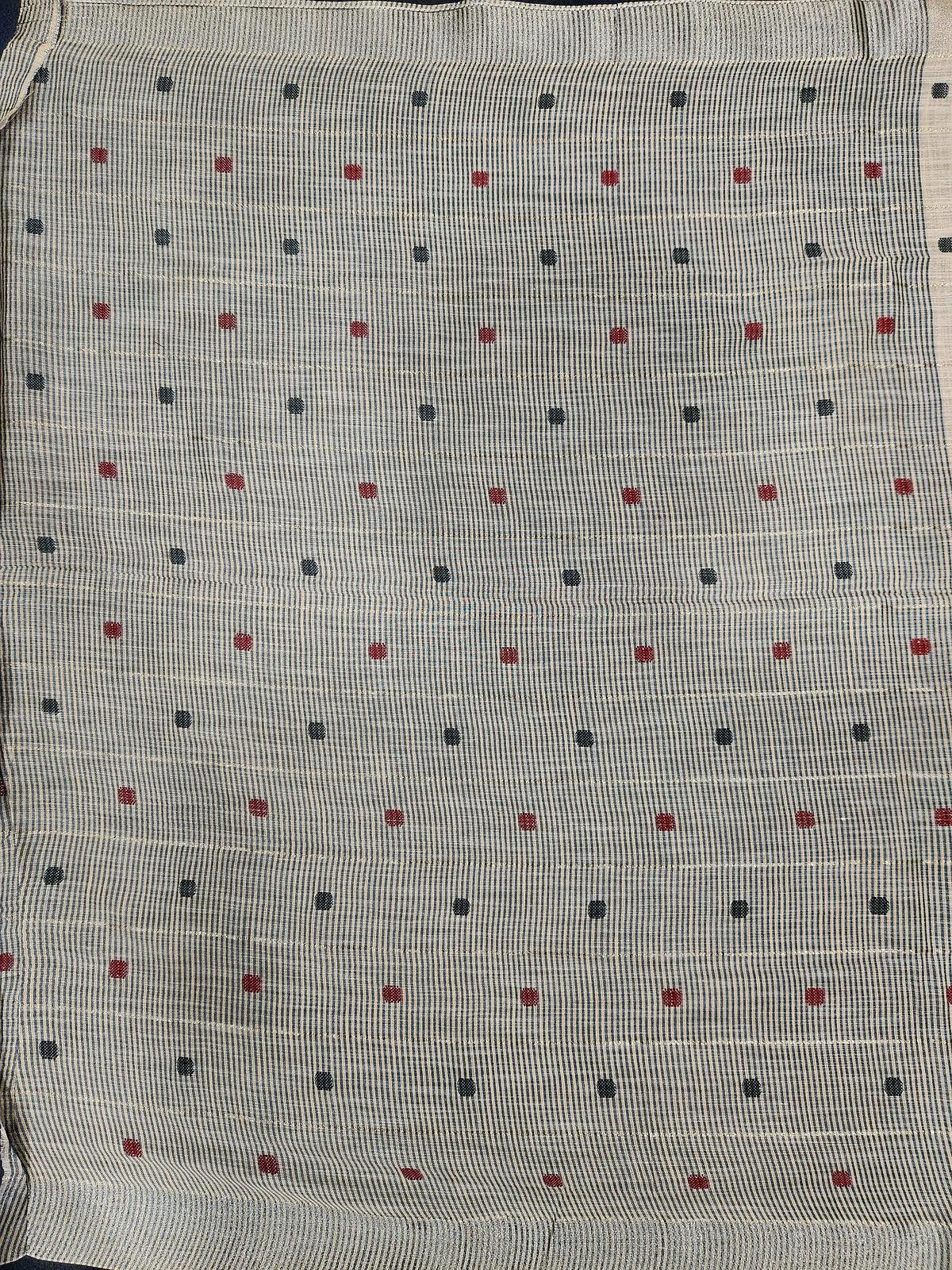 Soft Linen Cotton Saree With Classical Checks Pattern -Beige