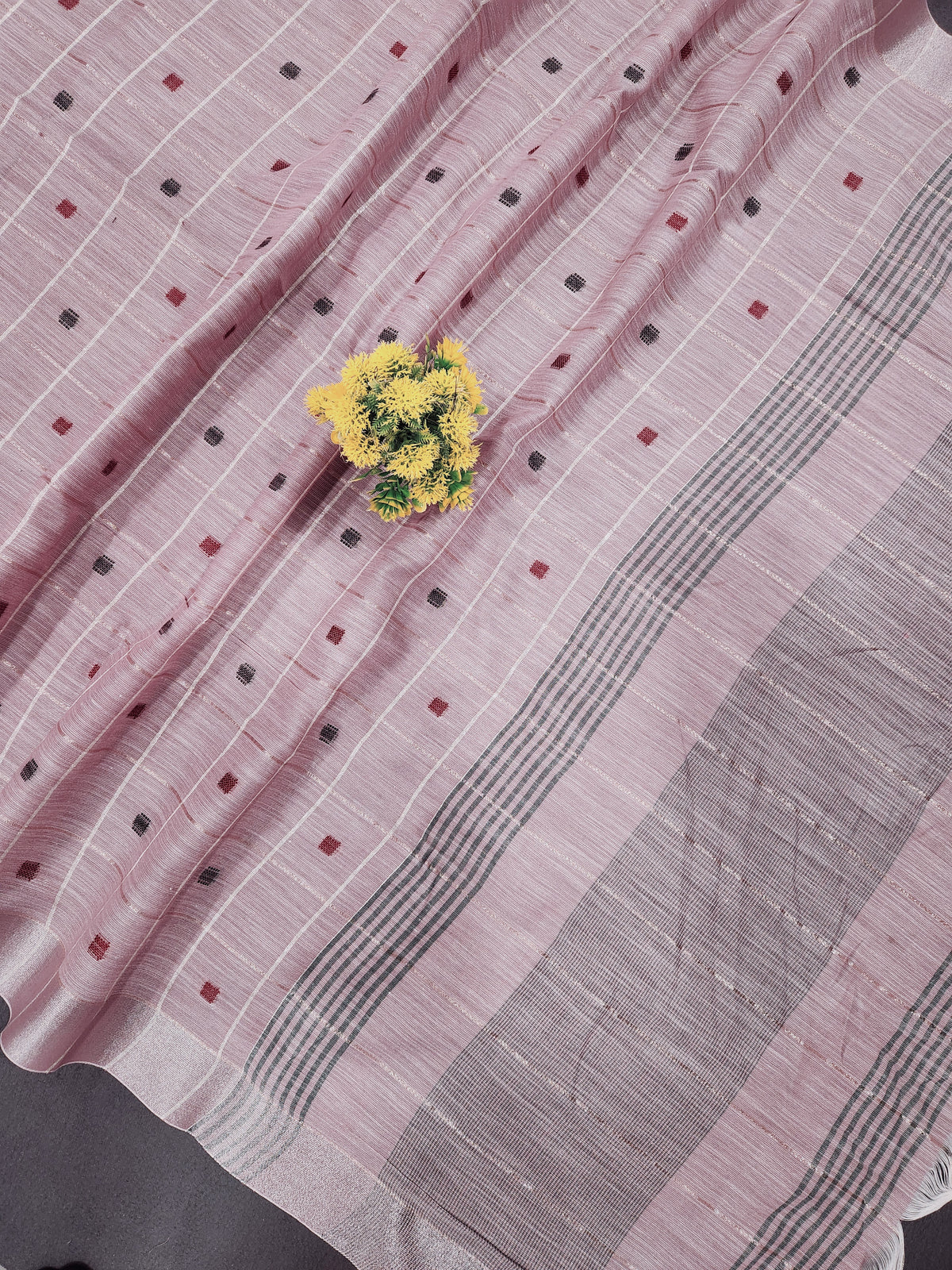 Soft Linen Cotton Saree With Callasical Checks Pattern -Lavander