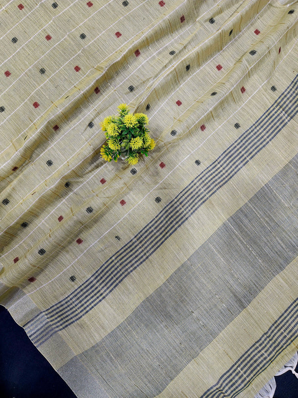 Soft Linen Cotton Saree With Classical Checks Pattern -lemon Yellow