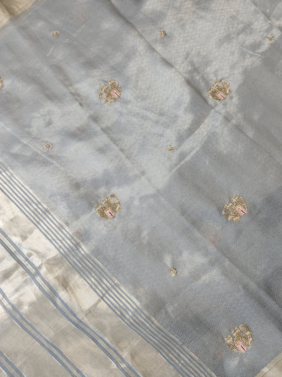Maheshwari Silk Saree With Broad Stripe Zari Pallu - Grey