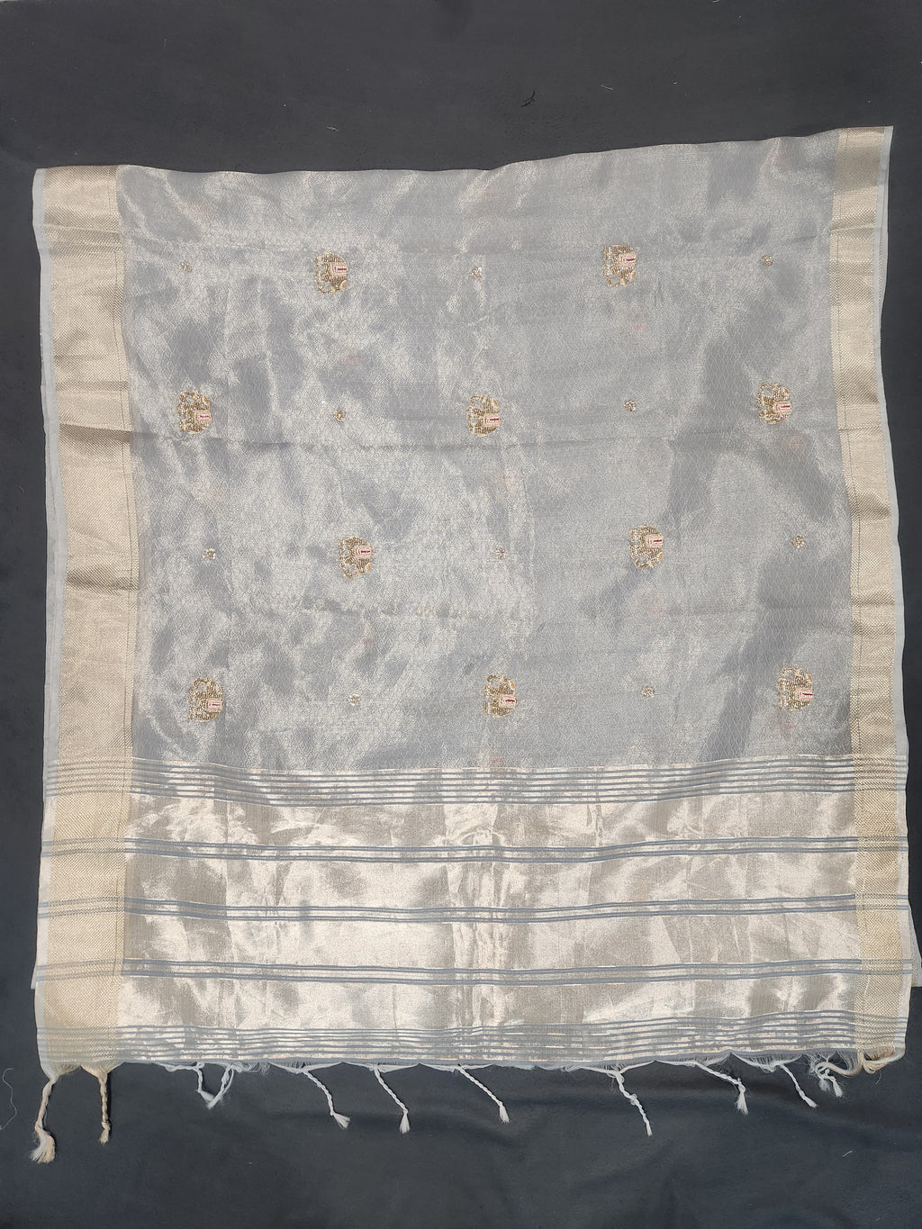 Maheshwari Silk Saree With Broad Stripe Zari Pallu - Grey