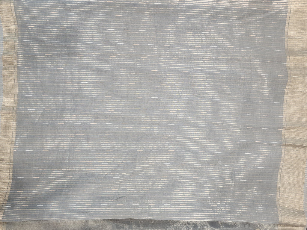 Maheshwari Silk Saree With Broad Stripe Zari Pallu - Grey