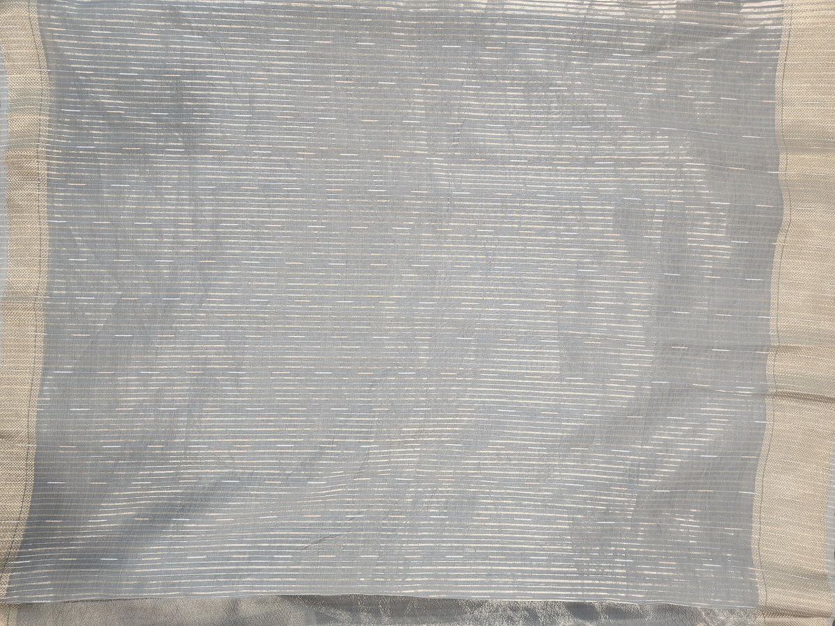 Maheshwari Silk Saree With Broad Stripe Zari Pallu - Grey