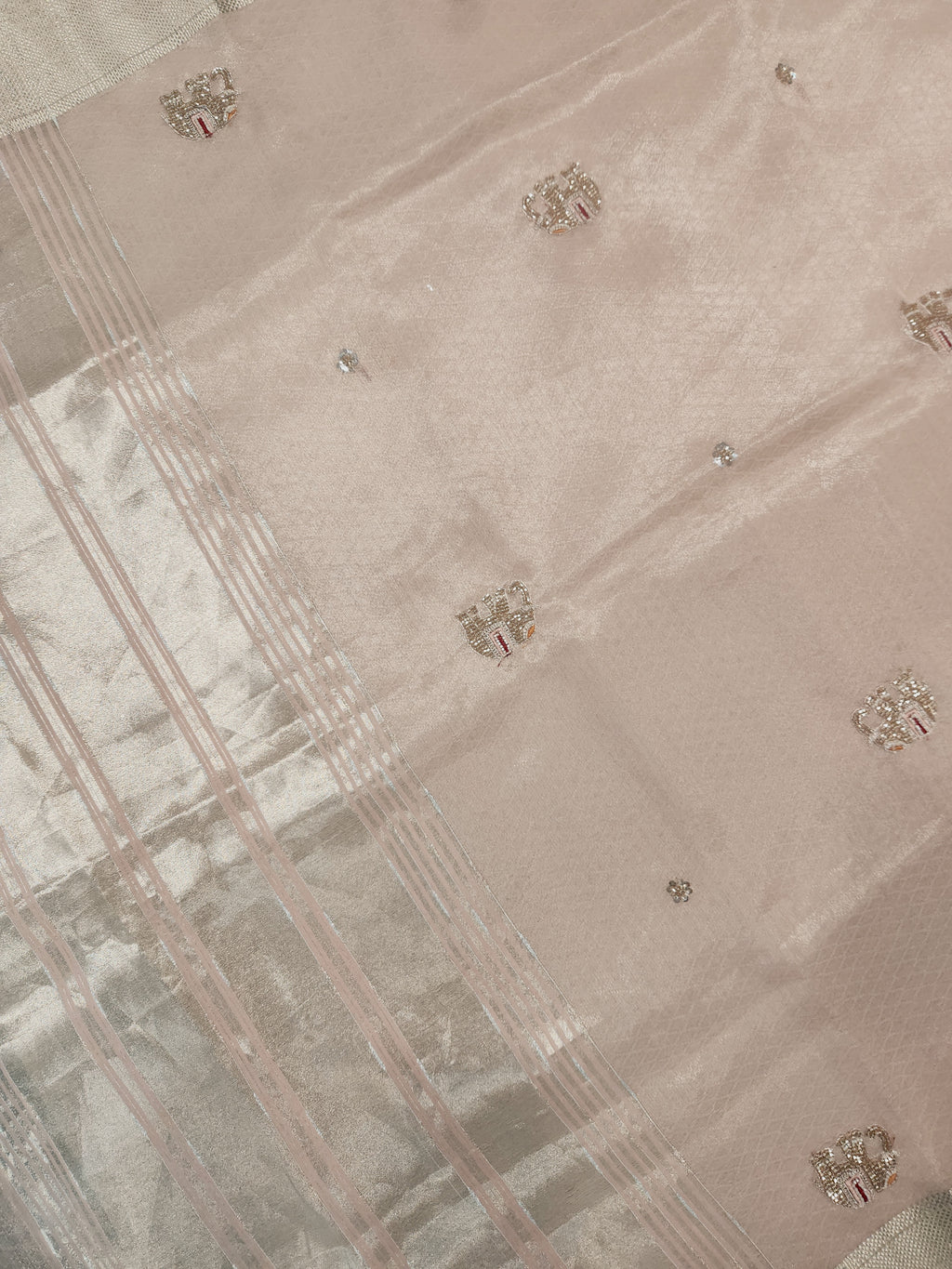 Maheshwari Silk Saree With Broad Stripe Zari Pallu - Peach
