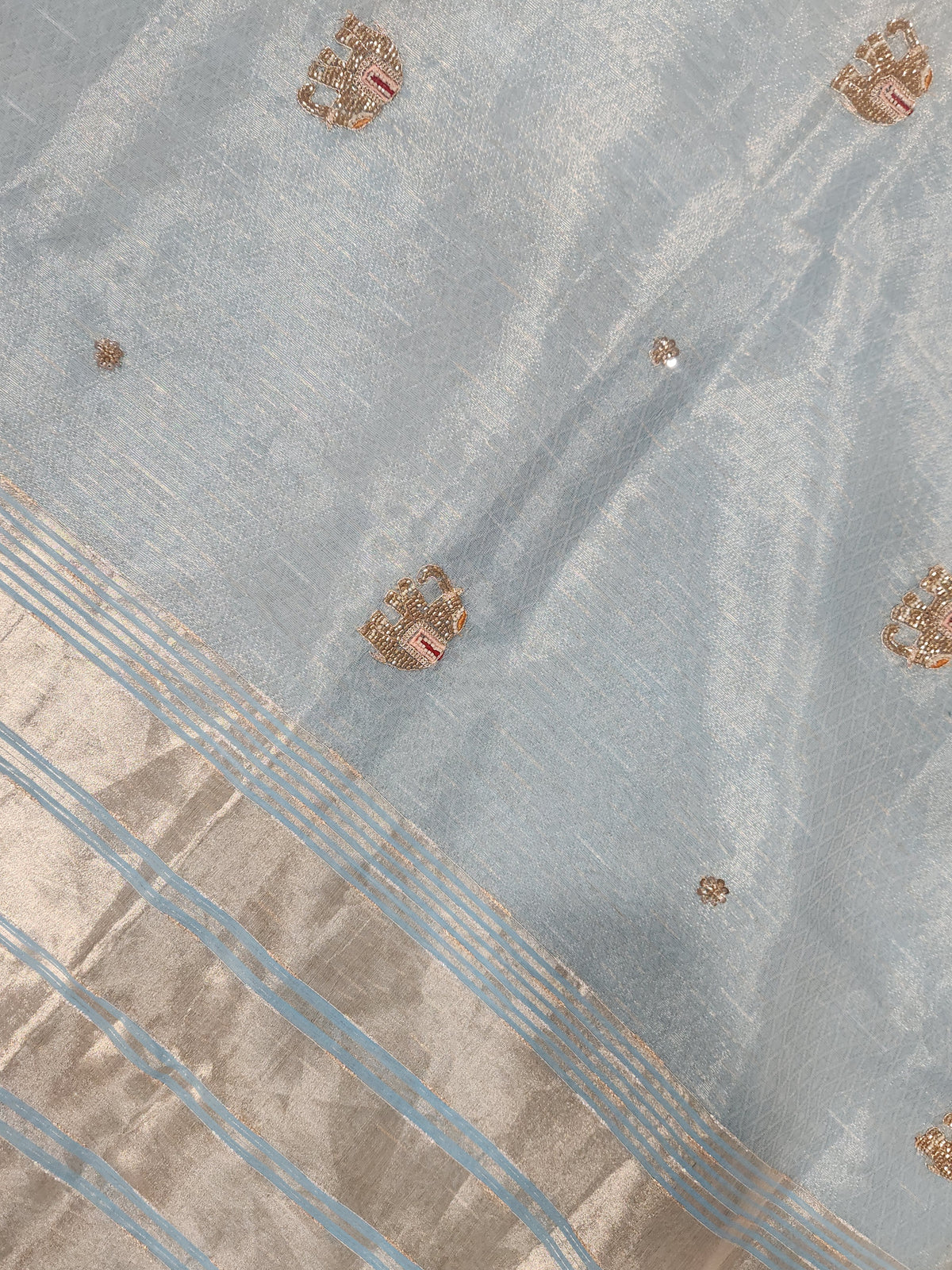 Maheshwari Silk Saree With Broad Stripe Zari Pallu - Blue