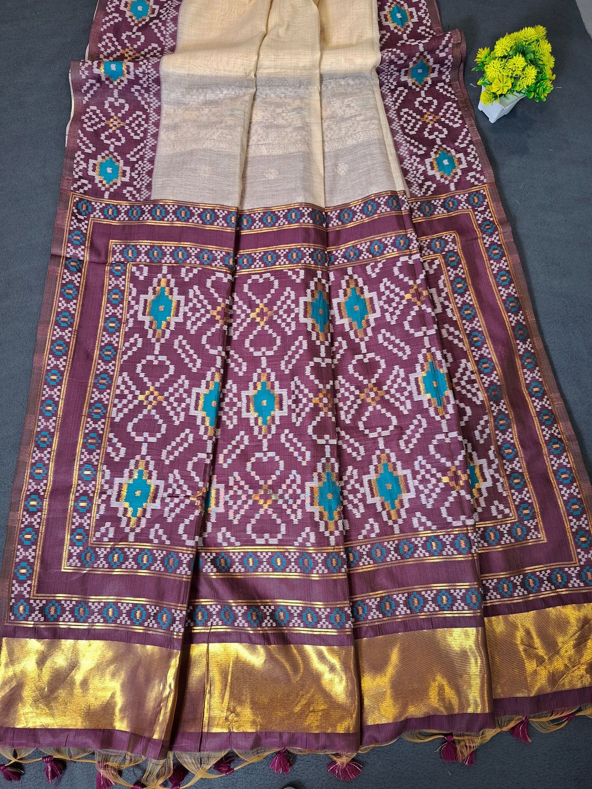 Ikkat Inspired Patola Soft Cotton Saree - Lavendar