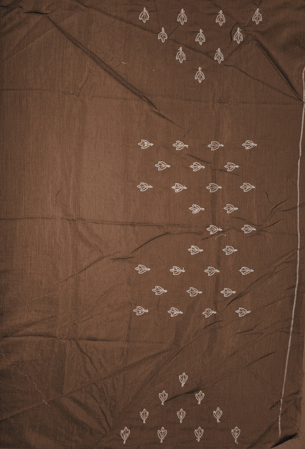 Soft Cotton Saree Embroidery with Zari Pallu-Coffee