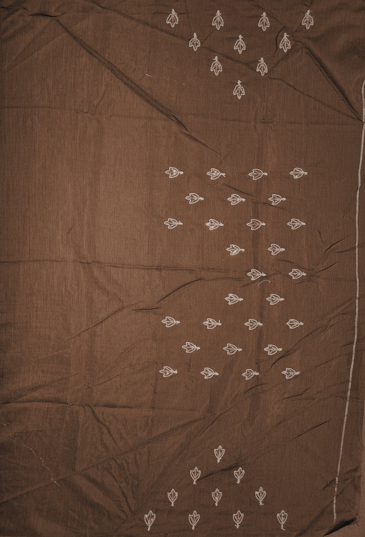 Soft Cotton Saree Embroidery with Zari Pallu-Coffee