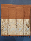 Soft Cotton Saree Embroidery with Zari Pallu-Orange