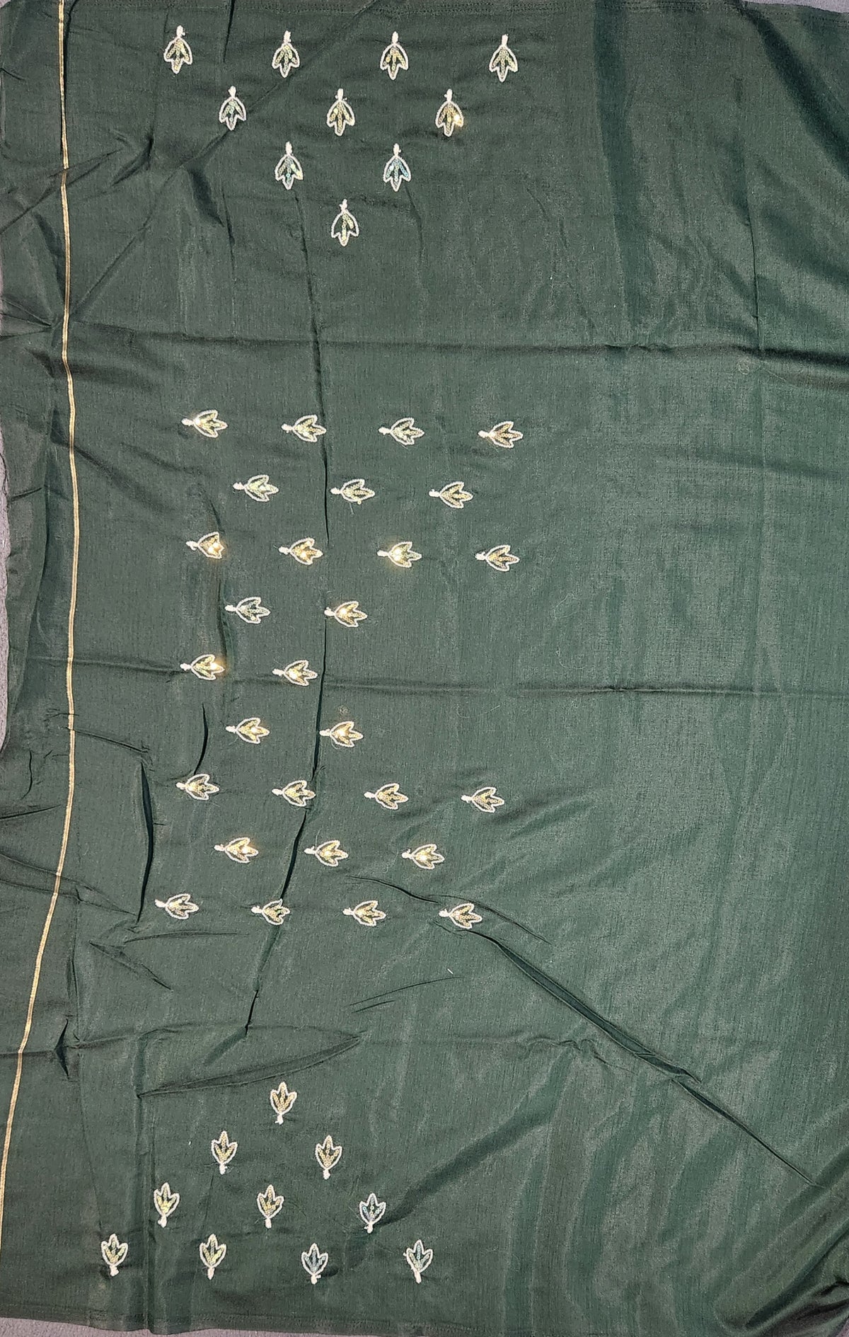 Soft Cotton Saree Embroidery with Zari Pallu-Green