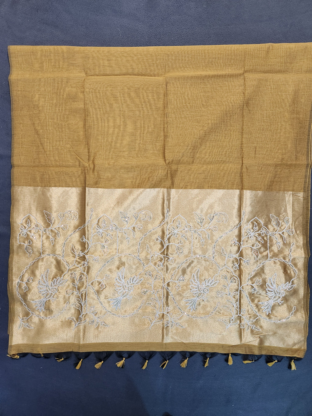 Soft Cotton Saree Embroidery with Zari Pallu-Yellow