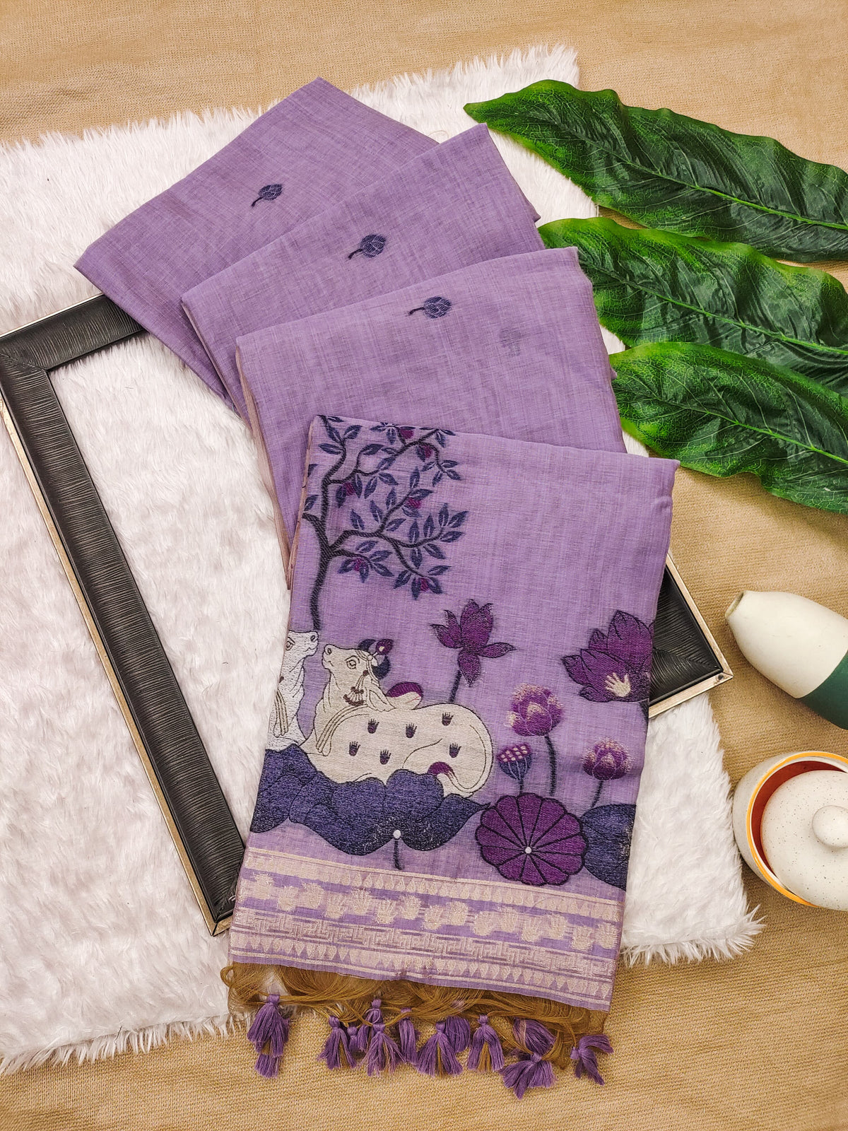 Premium Soft Muga Cotton Pitchwai Saree - Purple