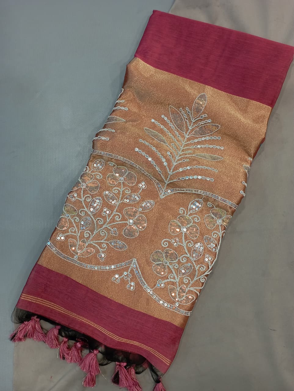 Premium Pure Cotton Saree With Zari Pallu With Heavy Seq -BABY PINK