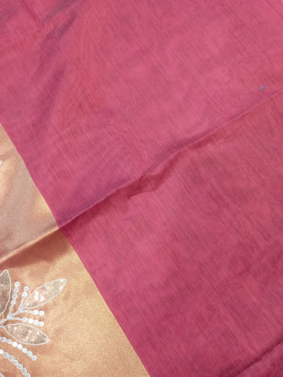 Premium Pure Cotton Saree With Zari Pallu With Heavy Seq -BABY PINK