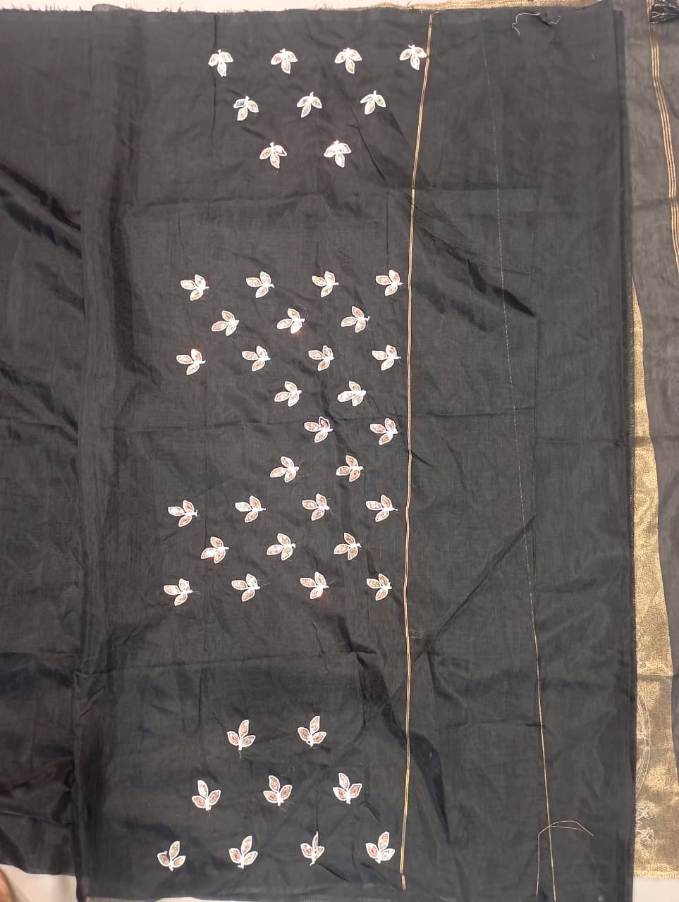 Premium Pure Cotton Saree With Zari Pallu With Heavy Seq -BLACK