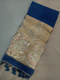 Premium Pure Cotton Saree With Zari Pallu With Heavy Seq -BLUE