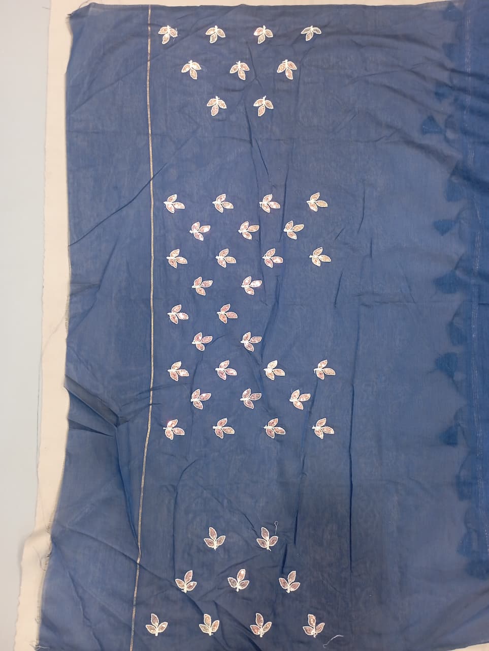 Premium Pure Cotton Saree With Zari Pallu With Heavy Seq -BLUE