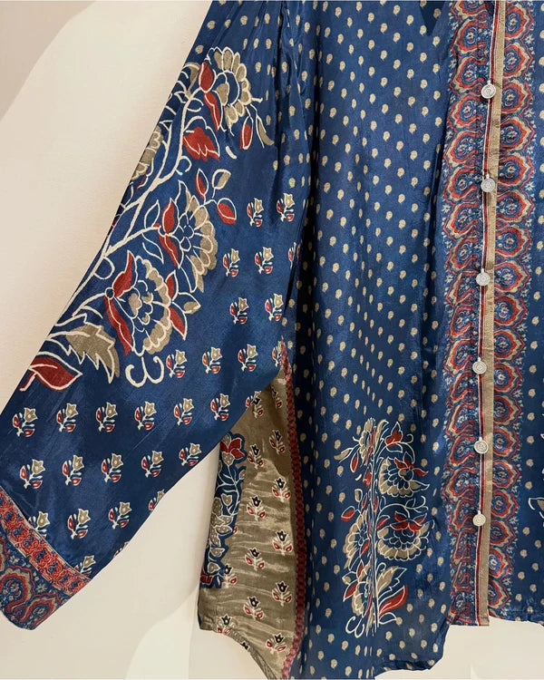 Soft Shirt with beautiful floral and ethnic prints - BLUE