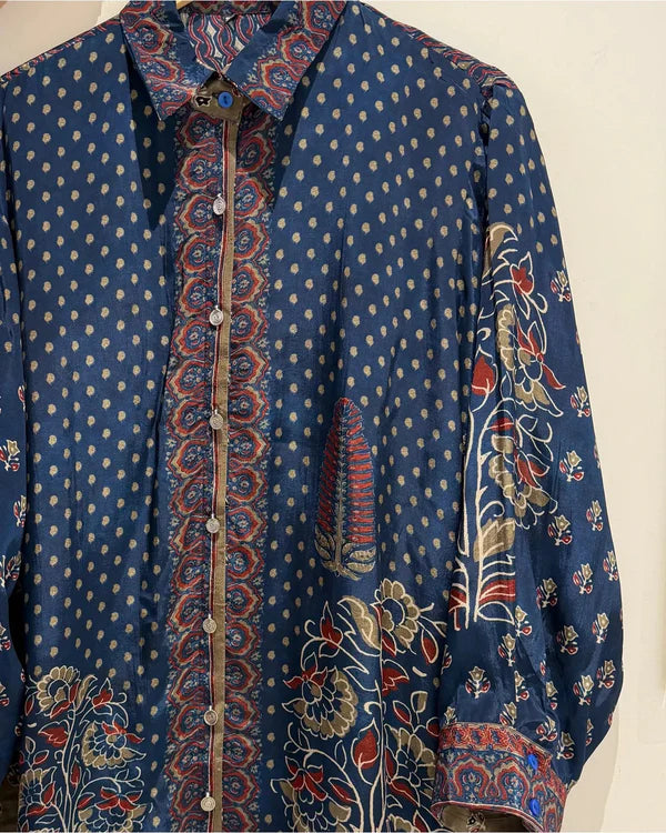 Soft Shirt with beautiful floral and ethnic prints - BLUE