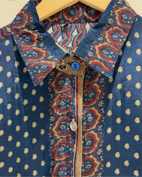 Soft Shirt with beautiful floral and ethnic prints - BLUE