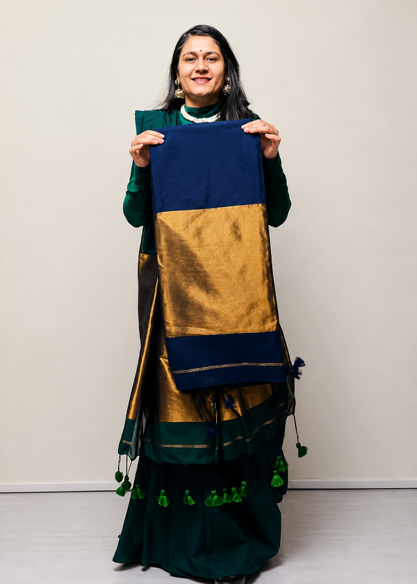 Premium Pure Cotton Saree With Zari Pallu - BLUE