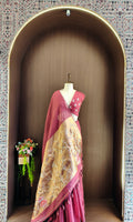 Organza Silk Saree with Heavy Gold Zari Floral Pallu & Embroidery Blouse -Pink