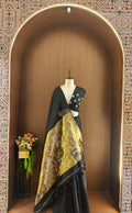 Organza Silk Saree with Heavy Gold Zari Floral Pallu & Embroidery Blouse -BLACK